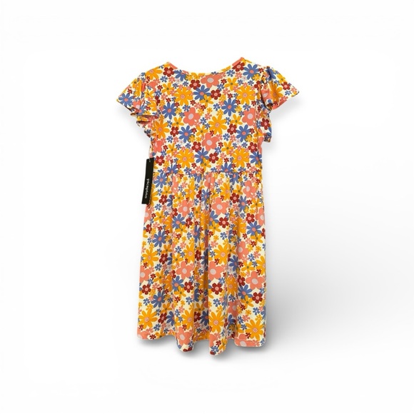 Chaps Floral Ruffle Sleeve Knit Dress - Yellow, Blue, Red - Picture 2 of 5